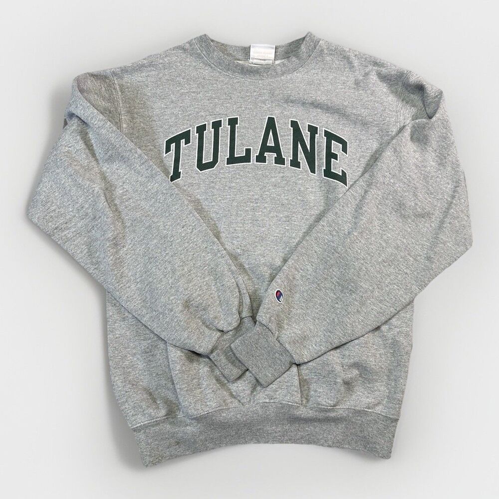Vintage Champion Tulane University Sweatshirt Gray Spell Out Crewneck Small